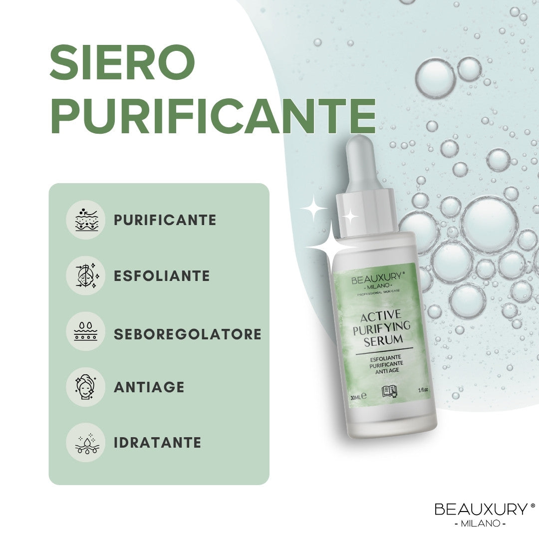 Tris Purificante Viso Beauxury Milano – Mousse, Siero e Crema per Pelli Grasse e Impure – Azione Detox, Opacizzante e Anti-Imperfezioni