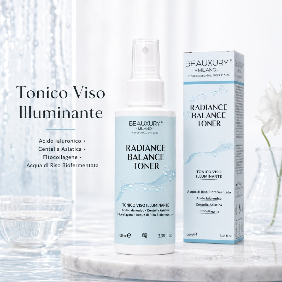 Tonico Viso Idratante Illuminante - Radiance Balance Toner 100 ml – con Acido Ialuronico, Betaina, Centella Asiatica e Fermenti