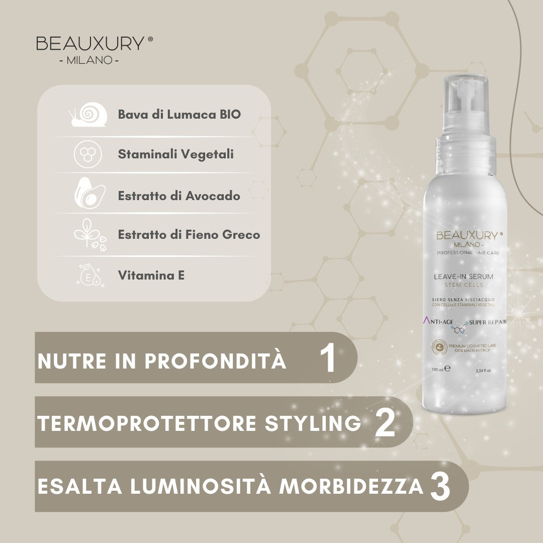 Leave In Serum per Capelli Lisci e Mossi con Cellule Staminali Vegetali e Bava di Lumaca