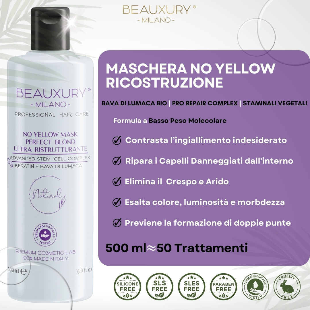 Trattamento Ricostruzione No Yellow con Filler Serum e Fiale Anticaduta Procapil 5% | Ricostruzione Intensiva | Bundle Kit Promozionale | Biotina | Pro Vitamin Complex