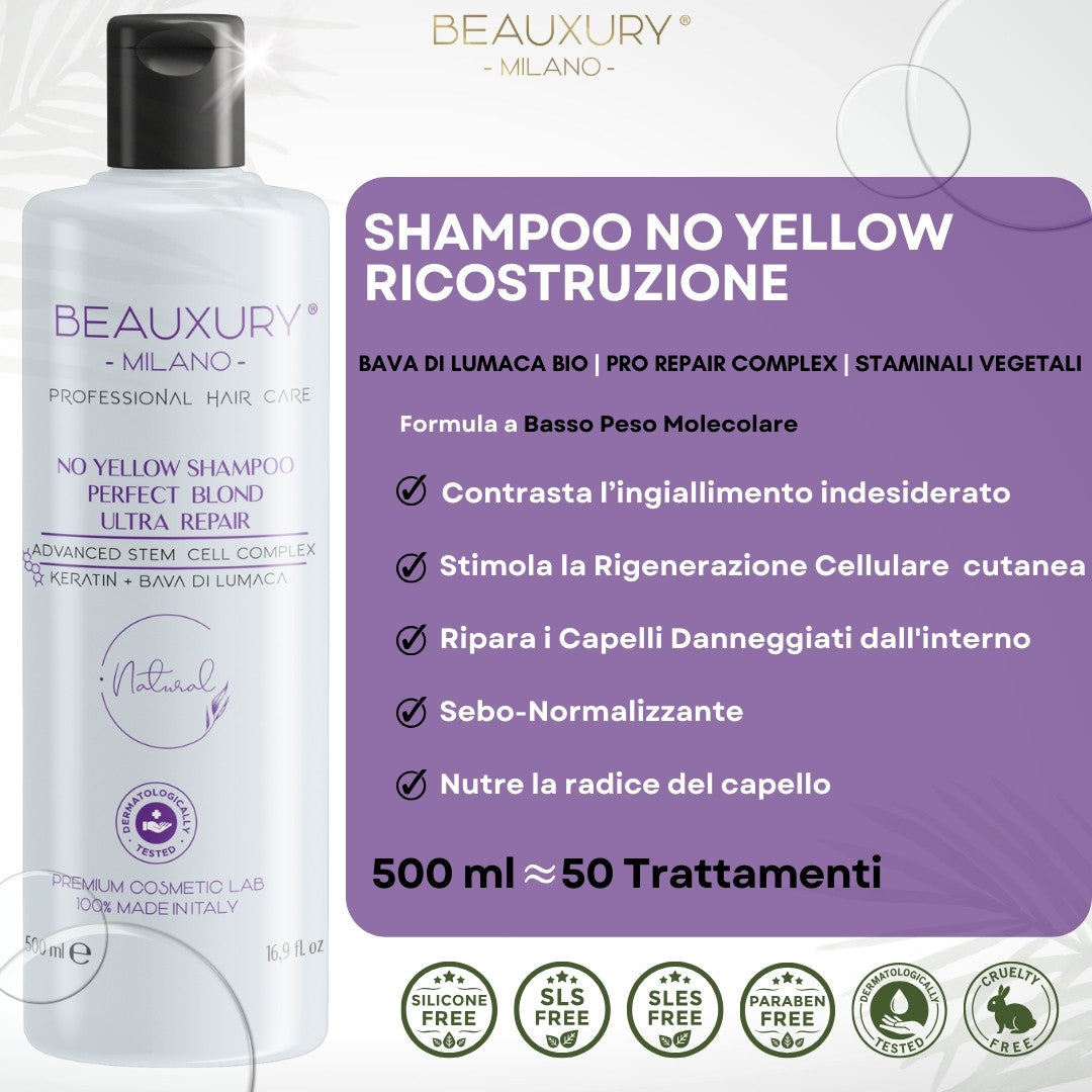 Trattamento Ricostruzione No Yellow con Filler Serum e Fiale Anticaduta Procapil 5% | Ricostruzione Intensiva | Bundle Kit Promozionale | Biotina | Pro Vitamin Complex