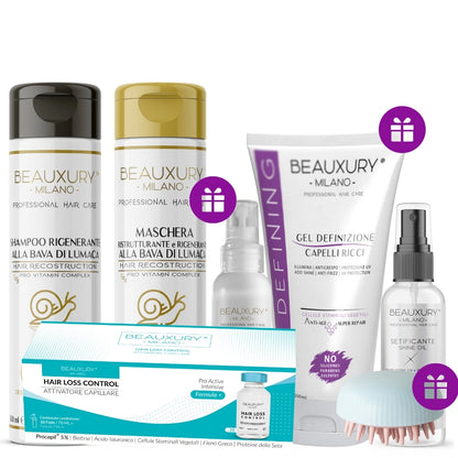 Kit Ricostruzione Ricci: Shampoo + Maschera + Curly Leave In + Gel Definizione + Setificante Shine Oil + Fiale Anticaduta | ProVitaminComplex Bundle