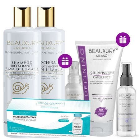 Kit Ricostruzione Ricci: Shampoo + Maschera + Curly Leave In + Gel Definizione + Setificante Shine Oil + Fiale Anticaduta | ProVitaminComplex Bundle
