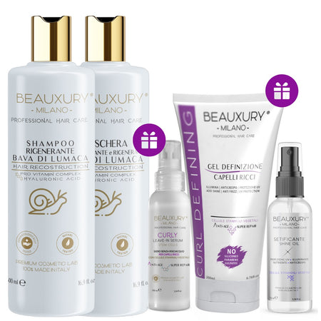 Kit Ricostruzione Ricci: Shampoo + Maschera + Curly Leave In + Gel Definizione + Setificante Shine Oil | ProVitaminComplex Bundle