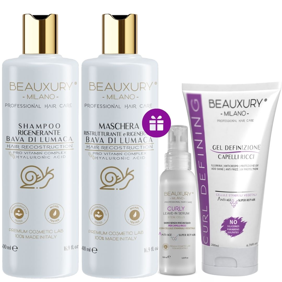 Kit Ricostruzione Ricci 500ML: Shampoo + Maschera + Curly Leave In + Gel Proteico | ProVitaminComplex Bundle