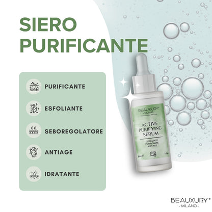 Kit Tris Purificante Viso Beauxury Milano – Mousse, Siero e Maschera per Pelli Grasse e Impure – Azione Detox, Opacizzante e Anti-Imperfezioni