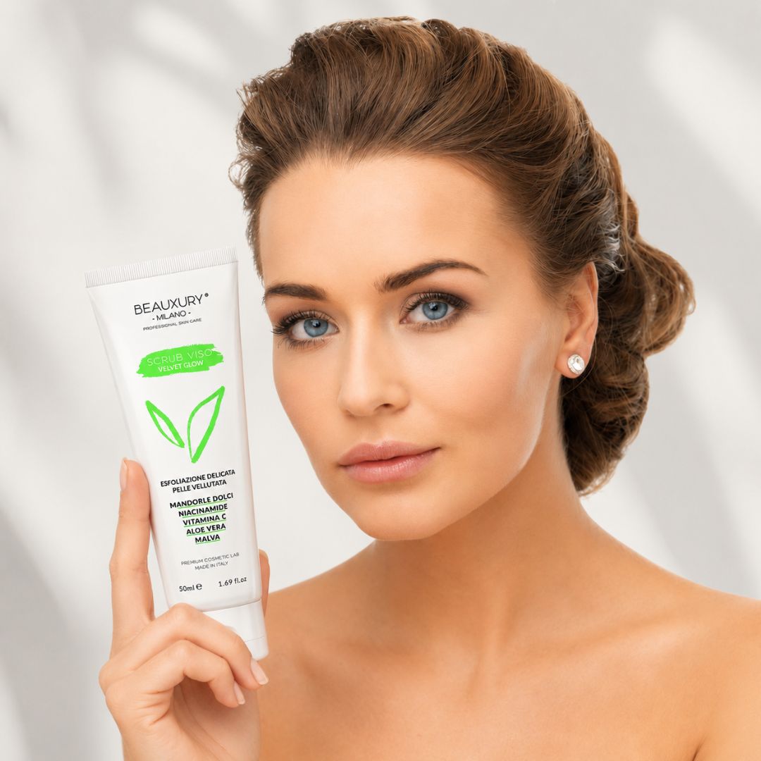 Scrub Viso Esfoliante in Crema Velvet Grow 50 ml – Aloe Vera, Polveri Naturali, Niacinamide e Vitamine | Beauxury Milano