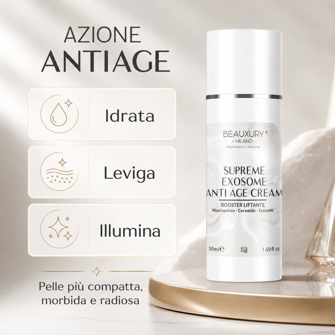 Crema Viso Antiage Booster Esosomi 50 ml – Niacinamide, Ceramidi, Acido Ialuronico e Centella per Pelle più Liscia, Compatta e Luminosa
