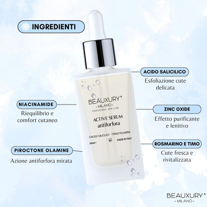 Siero Cute Antiforfora 50 ml Beauxury Milano – Trattamento Leave-In Purificante con Piroctone Olamine, Acido Salicilico, Niacinamide e Zinco
