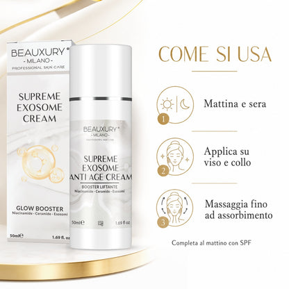 Crema Viso Antiage Booster Esosomi 50 ml – Niacinamide, Ceramidi, Acido Ialuronico e Centella per Pelle più Liscia, Compatta e Luminosa