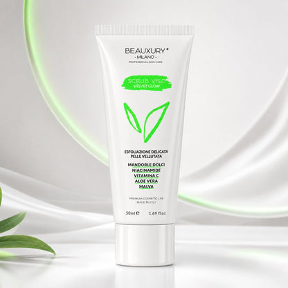 Scrub Viso Esfoliante in Crema Velvet Grow 50 ml – Aloe Vera, Polveri Naturali, Niacinamide e Vitamine | Beauxury Milano