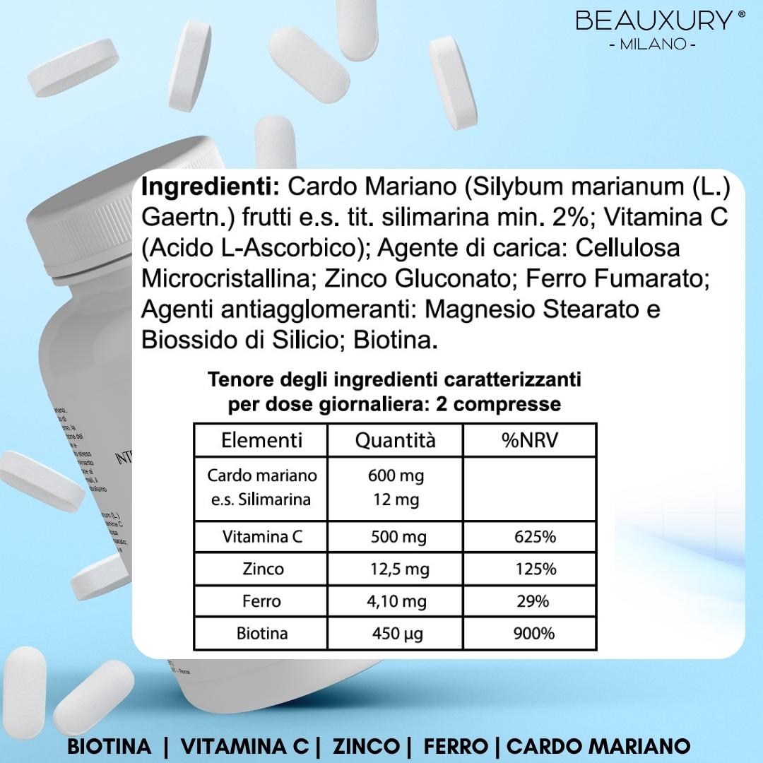 Integratore Capelli Pelle Unghie 3 in 1 | Biotina 900% Vitamina C 625% | Cardo Mariano Zinco Ferro