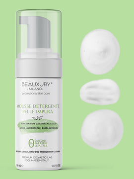 Mousse Detergente Viso Pelle Grassa, Impura 150 ML con Niacinamide, Acido Salicilico, Acido Ialuronico