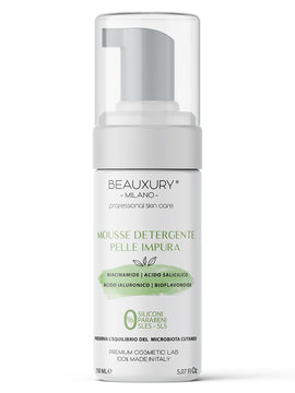 Mousse Detergente Viso Pelle Grassa, Impura 150 ML con Niacinamide, Acido Salicilico, Acido Ialuronico