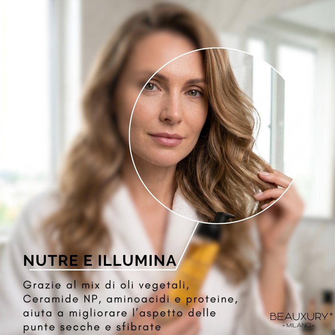 Sublime Oil Beauxury Milano 50ml – Olio Capelli Danneggiati, Nutriente, Illuminante e Anti-Crespo | con Ceramide NP, Proteine del Grano e Oli Pregiati