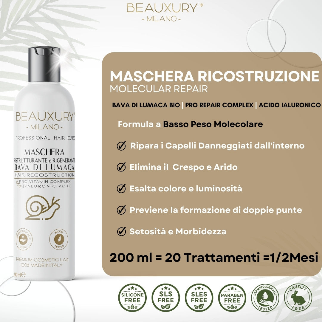 Mini Kit Ricostruzione 200 ML per Capelli Danneggiati Lisci e Mossi | Pro Vitamin Complex Bundle